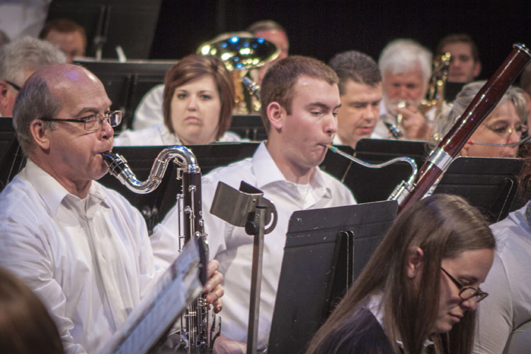 Saxophone section performing together