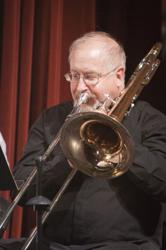 Trombone player performing with the symphony