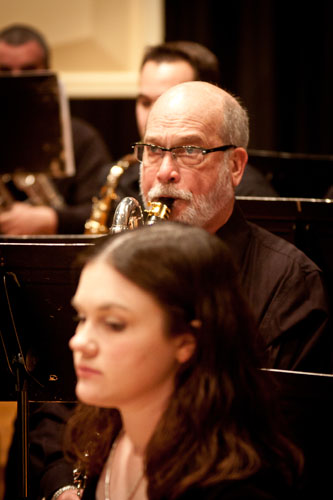 A musician looking toward the conductor