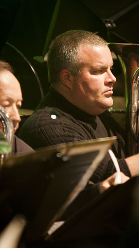 Musician concentrating during a performance